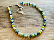 Load image into Gallery viewer, Ocean Green Porcelain Block Layering Rainbow Beaded 1 Strand Necklace, Colorful Jewelry, Chunky statement lime, jelly bean confetti blue