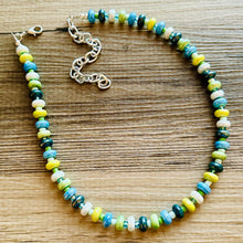 Load image into Gallery viewer, Ocean Green Porcelain Block Layering Rainbow Beaded 1 Strand Necklace, Colorful Jewelry, Chunky statement lime, jelly bean confetti blue