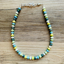 Load image into Gallery viewer, Ocean Green Porcelain Block Layering Rainbow Beaded 1 Strand Necklace, Colorful Jewelry, Chunky statement lime, jelly bean confetti blue