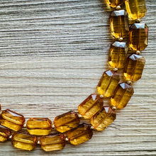 Load image into Gallery viewer, Light Brown &amp; Clear Necklace, double strand jewelry, big beaded chunky statement necklace, bridesmaid necklace olive green resin beads