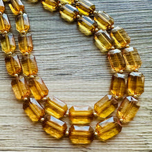 Load image into Gallery viewer, Light Brown &amp; Clear Necklace, double strand jewelry, big beaded chunky statement necklace, bridesmaid necklace olive green resin beads
