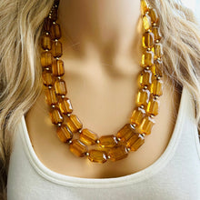 Load image into Gallery viewer, Light Brown &amp; Clear Necklace, double strand jewelry, big beaded chunky statement necklace, bridesmaid necklace olive green resin beads