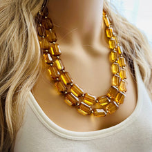 Load image into Gallery viewer, Light Brown &amp; Clear Necklace, double strand jewelry, big beaded chunky statement necklace, bridesmaid necklace olive green resin beads