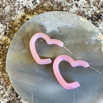 Blush pink Creamy Rainbow Geometric Open Heart Hoop earrings set, pastel jewelry, acrylic hoops bridesmaid statement resin Valentine fall