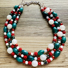 Load image into Gallery viewer, Christmas Necklace, Red Green White Holiday Jewelry, Christmas Jewelry, Silver Jewelry, Beaded Christmas Gift Christmas Present December