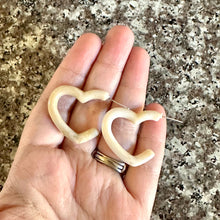 Load image into Gallery viewer, Creamy Swirl Geometric Open Heart Hoop earrings set, pastel jewelry, acrylic hoops statement resin Valentine fall off white eggshell