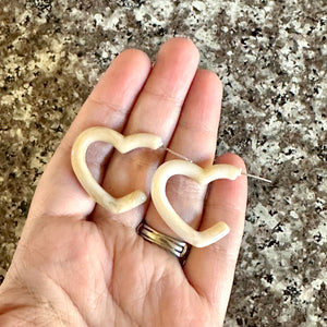 Creamy Swirl Geometric Open Heart Hoop earrings set, pastel jewelry, acrylic hoops statement resin Valentine fall off white eggshell