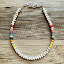 Load image into Gallery viewer, Rainbow Porcelain Block Layering Rainbow Beaded 1 Strand Necklace, Colorful Jewelry, Chunky statement jelly bean confetti silver bubble