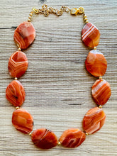 Load image into Gallery viewer, Natural carnelian Beaded 1 strand Statement Necklace, Chunky Bib Single Jewelry Light orange stone jewelry, gemstone layering red cream gold