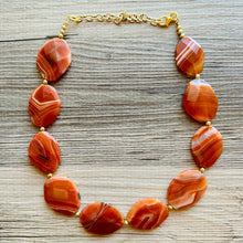 Load image into Gallery viewer, Natural carnelian Beaded 1 strand Statement Necklace, Chunky Bib Single Jewelry Light orange stone jewelry, gemstone layering red cream gold