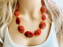 Load image into Gallery viewer, Natural carnelian Beaded 1 strand Statement Necklace, Chunky Bib Single Jewelry Light orange stone jewelry, gemstone layering red cream gold