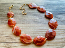 Load image into Gallery viewer, Natural carnelian Beaded 1 strand Statement Necklace, Chunky Bib Single Jewelry Light orange stone jewelry, gemstone layering red cream gold