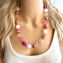 Load image into Gallery viewer, Blush Pink Candy Shimmer Single Strand Beaded Statement Necklace beaded layer, baby pink bridesmaid jewelry layering glitter neutral