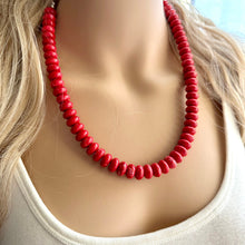 Load image into Gallery viewer, Big Bead red Necklace, layering Single Strand Statement Jewelry, bright lipstick red Chunky bib bridesmaid, red jewelry, red necklace beaded