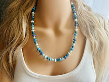 Load image into Gallery viewer, Blue Ombré Porcelain Block Layering Rainbow Beaded 1 Strand Necklace, Colorful Jewelry, Chunky statement jelly bean confetti bubble aqua