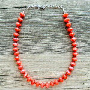 Coral & Red Necklace, layering Single Strand Statement Jewelry, bright lipstick red Chunky bib bridesmaid, red jewelry, red necklace beaded