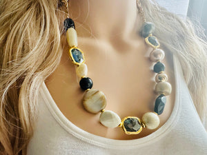 Black & Gold “Class Act” Chunky Statement Necklace single Strand Beaded jewelry, bridesmaid bib wedding gemstone, bubble necklace