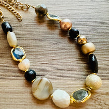 Load image into Gallery viewer, Black &amp; Gold “Class Act” Chunky Statement Necklace single Strand Beaded jewelry, bridesmaid bib wedding gemstone, bubble necklace