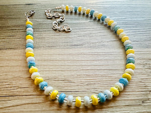 Yellow & Blue Porcelain Block Layering Rainbow Beaded 1 Strand Necklace, Colorful Jewelry, Chunky statement necklace, confetti bubble