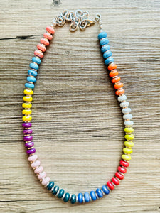 Rainbow Porcelain Block Layering red blue Beaded 1 Strand Necklace, Colorful Jewelry, Chunky statement necklace, jelly bean confetti bubble