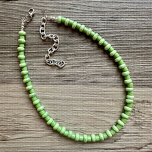 Load image into Gallery viewer, Green Porcelain Block Layering Rainbow Beaded 1 Strand Necklace, Colorful Jewelry, Chunky statement lime, jelly bean confetti Kelly bubble