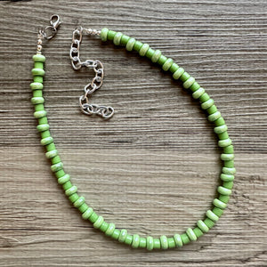 Green Porcelain Block Layering Rainbow Beaded 1 Strand Necklace, Colorful Jewelry, Chunky statement lime, jelly bean confetti Kelly bubble