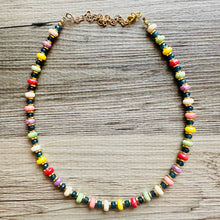 Load image into Gallery viewer, Rainbow Porcelain Block Layering Rainbow Beaded 1 Strand Necklace, Colorful Jewelry, Chunky statement jelly bean confetti silver bubble