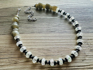 Black White Gray Chunky Long Statement Necklace single Strand Beaded jewelry, bridesmaid bib wedding, white bubble necklace resin