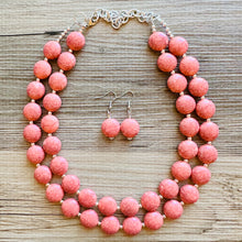Load image into Gallery viewer, Coral Crackle Statement Necklace, big Beaded Chunky Jewelry, Double Strand wedding everyday dress necklace, pink jewelry silver black peach