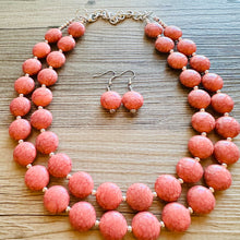 Load image into Gallery viewer, Coral Crackle Statement Necklace, big Beaded Chunky Jewelry, Double Strand wedding everyday dress necklace, pink jewelry silver black peach