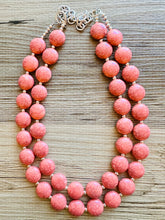 Load image into Gallery viewer, Coral Crackle Statement Necklace, big Beaded Chunky Jewelry, Double Strand wedding everyday dress necklace, pink jewelry silver black peach