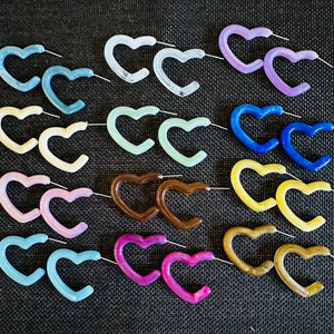 Aqua Blue Aqua Rainbow Geometric Open Heart Hoop earrings set, pastel jewelry, acrylic hoops bridesmaid statement resin acrylic