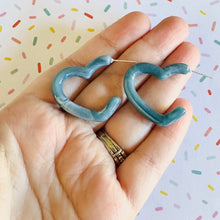 Load image into Gallery viewer, Light Blue Aqua Rainbow Geometric Open Heart Hoop earrings set, pastel jewelry, acrylic hoops bridesmaid statement resin acrylic