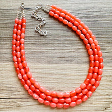 Load image into Gallery viewer, Chunky Multi Strand Grapefruit Statement Necklace, pink coral orange beaded jewelry, jelly necklace, coral jewelry, peach bridesmaid, dressy