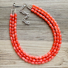 Load image into Gallery viewer, Chunky Multi Strand Grapefruit Statement Necklace, pink coral orange beaded jewelry, jelly necklace, coral jewelry, peach bridesmaid, dressy