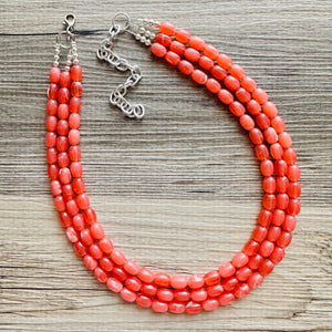 Chunky Multi Strand Grapefruit Statement Necklace, pink coral orange beaded jewelry, jelly necklace, coral jewelry, peach bridesmaid, dressy