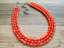 Load image into Gallery viewer, Chunky Multi Strand Grapefruit Statement Necklace, pink coral orange beaded jewelry, jelly necklace, coral jewelry, peach bridesmaid, dressy