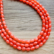 Load image into Gallery viewer, Chunky Multi Strand Grapefruit Statement Necklace, pink coral orange beaded jewelry, jelly necklace, coral jewelry, peach bridesmaid, dressy