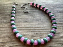 Load image into Gallery viewer, Pink &amp; Green Shimmer Single Strand Beaded Statement Necklace, turquoise beaded necklace, purple bridesmaid jewelry layering glitter resin