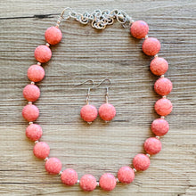 Load image into Gallery viewer, Coral Crackle Statement Necklace, big Beaded Chunky Jewelry, Single Strand wedding everyday dress necklace, pink jewelry silver black peach