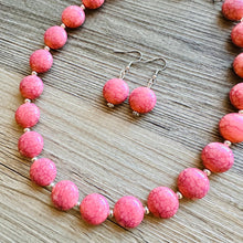 Load image into Gallery viewer, Coral Crackle Statement Necklace, big Beaded Chunky Jewelry, Single Strand wedding everyday dress necklace, pink jewelry silver black peach