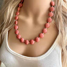Load image into Gallery viewer, Coral Crackle Statement Necklace, big Beaded Chunky Jewelry, Single Strand wedding everyday dress necklace, pink jewelry silver black peach