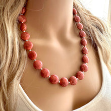 Load image into Gallery viewer, Coral Crackle Statement Necklace, big Beaded Chunky Jewelry, Single Strand wedding everyday dress necklace, pink jewelry silver black peach
