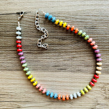 Load image into Gallery viewer, Rainbow Porcelain Block Layering Rainbow Beaded 1 Strand Necklace, Colorful Jewelry, Chunky statement jelly bean confetti silver bubble