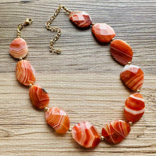 Load image into Gallery viewer, Natural carnelian Beaded 1 strand Statement Necklace, Chunky Bib Single Jewelry Light orange stone jewelry, gemstone layering red cream gold