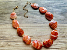 Load image into Gallery viewer, Natural carnelian Beaded 1 strand Statement Necklace, Chunky Bib Single Jewelry Light orange stone jewelry, gemstone layering red cream gold