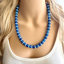 Load image into Gallery viewer, Blue Ombré Shimmer Single Strand Beaded Statement Necklace, turquoise beaded necklace, royal blue bridesmaid jewelry layering glitter resin