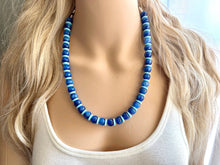 Load image into Gallery viewer, Blue Ombré Shimmer Single Strand Beaded Statement Necklace, turquoise beaded necklace, royal blue bridesmaid jewelry layering glitter resin