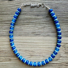 Load image into Gallery viewer, Blue Ombré Shimmer Single Strand Beaded Statement Necklace, turquoise beaded necklace, royal blue bridesmaid jewelry layering glitter resin