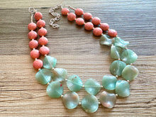 Load image into Gallery viewer, Coral Crackle Aquarium Statement Necklace, big Beaded Chunky Jewelry, Double Strand wedding everyday dress necklace, pink jewelry silver